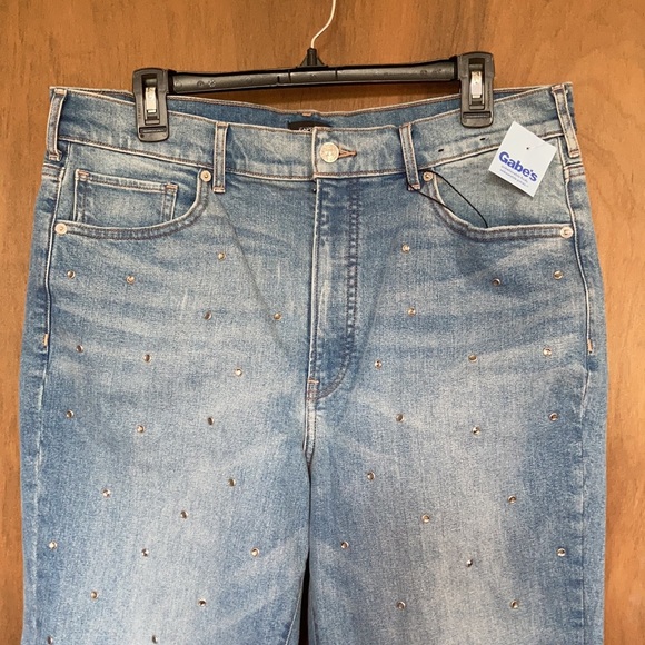 Express super high rise cropped flare jean w bling details size 14 - Picture 7 of 17